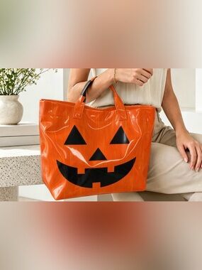 Halloween Pumpkin Tote Bag - Orange & Black